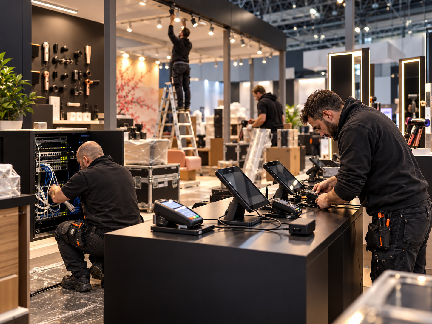 POS setup at a trade fair retail stand before opening